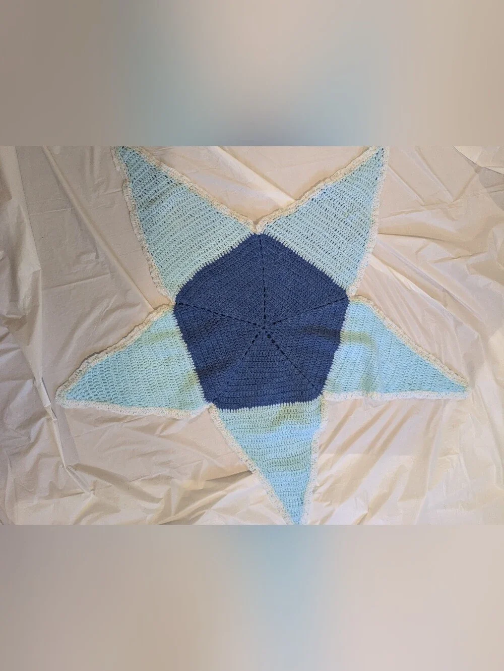 Star-Shaped Cocoon Crochet Baby Swaddle Hoodie in Navy and Light Blue